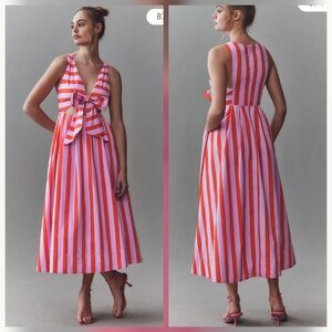 Anthropologie BHLDN Madeline Sleeveless V-Neck Cutout A-Line Taffeta Mid…